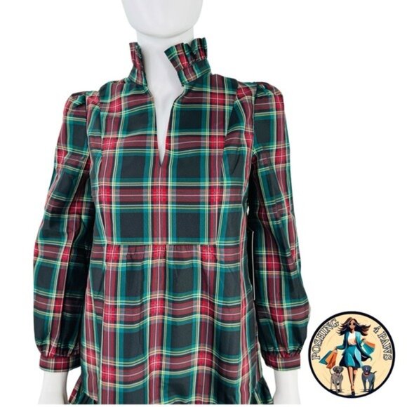 Tuckernuck Palmerston Tartan Plaid Drop Waist Long Sleeve Mini Dress Size XS - Picture 9 of 16